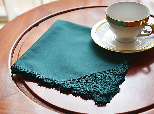 Festive Every Green color Crochet Napkin. Cotton. 17" napkin